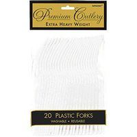 Premium Heavy Weight Plastic Forks | Frosty White | Pack of 20 | Party Supply
