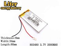 3.7V 2000mAh 803480 Lithium Polymer Ion Rechargeable Battery Lithium Polymer Li-Po Battery for MP4 GPS MP3 Bluetooth Stereo DIY Gift