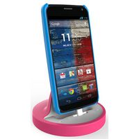 RND Dock for Moto X Moto G and Motorola Droid Turbo 1/ Droid Turbo 2 (works with rugged dual layer slim cases and no cases) (white and pink)