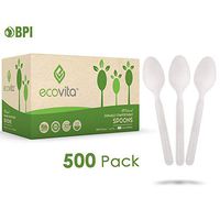 100% Compostable Spoons - 500 Large Disposable Utensils (6.5 in.) Bulk Size Eco Friendly Durable and Heat Resistant Alternative to Plastic Spoons with Convenient Tray by Ecovita