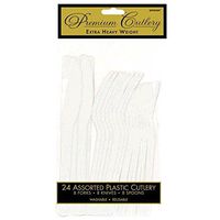 Premium Heavy Weight Assorted Cutlery | Frosty White | Pack of 24| Party Supply
