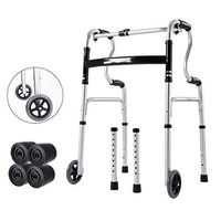 Lightweight Aluminum Frame, Wheeled Walker, Elderly Assisted Walker, Easy-to-fold Walker for Outdoor Sports and Travel (Send Wheels + 4 Foot Pads)