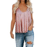 Meikosks Women's Sequin Tank Tops Sleeveless Blouse Loose Vest Sparkle Glitter Party T-Shirt Pink