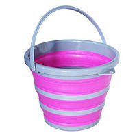 Saibor Collapsible Plastic Bucket with Handle,Car Wash Bucket,Collapsible Bowls for Camping, Fishing,10L Cleaning Pail, Mop with Handle(Pink)