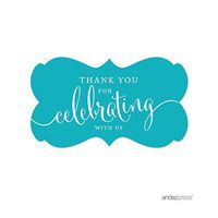 Andaz Press Fancy Frame Rectangular Label Stickers, Thank You for Celebrating with Us, Aqua Turquoise, 36-Pack