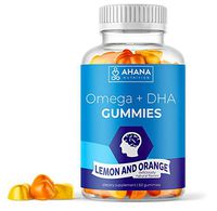 Omega DHA Gummies by Ahana Nutrition – Vegetarian Friendly Omega 3 DHA Supplement to Help Support Heart, Joint and Brain Health (50mg Per Serving – 60 Lemon and Orange Flavored Gummies)