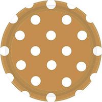 Amscan 541537.19 Dots Round Plates Party Supplies, 8 pieces, Gold/White