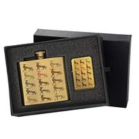 Giraffe Pattern - Gold Lighter and Pocket Hip Liquor Flask Survival Camping Gift Box Set