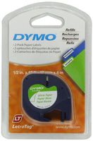 Dymo 10697 Self-Adhesive White Paper Labeling Tape for LetraTag (LT) Label Makers; 10 Blister Packs (20 Refills); Each Blister Pack Contains 2 Refill Rolls 1/2" Wide x 13 Feet Long (12mm x 4 Meters)