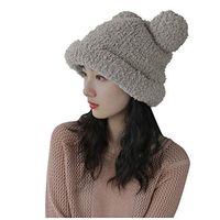 Theoylos Women's Beanie Hat Soft Warm Knit Hat Winter Hat with Fleece Lining Ladies Soft Two Pompom Skull Cap Beige