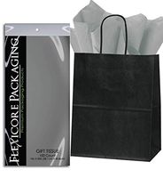 Flexicore Packaging Black Kraft Paper Gift Bags & Gray Gift Wrap Tissue Paper Size: 8 Inch X 4.75 Inch X 10.5 Inch | Count: 50 Bags | Color: Gray