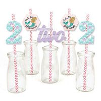 2nd Birthday Let's Be Mermaids - Paper Straw Decor - Second Birthday Party Striped Decorative Straws - Set of 24