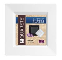 Squarete 6.5'' inch White Dessert Plates Party Plates Hard Plastic Elegant Disposable 10 Dessert Plates Per Package Pack of 4…