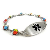 My Identity Doctor - Women's Medical Alert Bracelet with Engraving - 1cm Steel, Glass - Black - Wrist Size 5.25 Inch