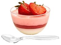 48 ct 4 oz Bowls with Spoons | Round Disposable Plastic Dessert Cups, Appetizer Bowls, Shot Glasses, Catering Supplies | by ImpiriLux (Pack of 48 cups + 48 spoons)
