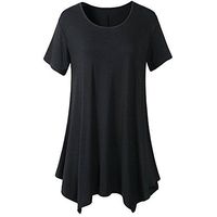 Theoylos Women's T-Shirts O-Neck Irregular Hem Short Sleeve Ladies Loose Large Size T-Shirts Casual Tops Black
