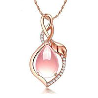 Delicate Lady Gift Rose Gold Plated Jewelry Pink Opal Stone Pendant Necklace Woman Pretty Beautiful For gift Simple Lovely Cheap Women Fashionable Womens