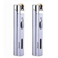Windproof Jet Torch Butane Flame Butane Viewable Cigar Cigarette Lighter with Lock Silver (2 Packs)