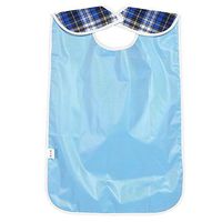 Kireina Washable Reusable Adult Mealtime Bibs, Waterproof Bib Adjustable Snap Fastener with Crumb Catcher Double-Thickness Belt Pocket Clothing Protector (Blue)