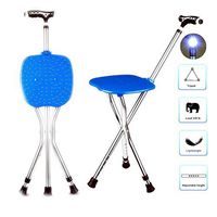 Nurth Walking Cane Folding seat Stool Foldable Chair Retractable Lightweight Walking Stick with LED Light for Elderly Outdoor Travel Fishing Rest Stool Portable Replacement Large Golf Seat Blue