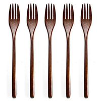 5Pcs Wooden Forks Set, Japanese Eco-friendly Wood Cutlery Salad Tableware Flatware Dinnerware for Kids Adult