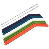 Malier Reusable Silicone Drinking Straws - Regular Durable Flexible Straws, Extra Long for 30 oz and 20 oz Tumbler Yeti with 2 Cleaning Brush & 1 Storage Pouch - 10 bent