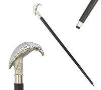 SA International Brass Nautical Walking Stick Raven Crow Wood Cane Classic Style 3 Fold Wooden Cane for Gentleman - Chrome