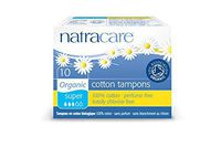 Natracare Organic Non-Applicator Super 10 count Non-Chlorine Bleached (GMO-Free) 100% Cotton Tampons - 3PC