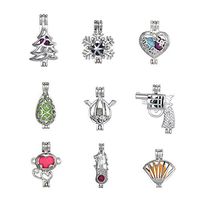 Christmas Gifts 9pcs Mix Style Oyster Opening Pearl Cages Pendant Charms,Christmas Tree, Snowflake, Monkey, Drop Pendants Locket DIY Necklace Earring Jewelry Making