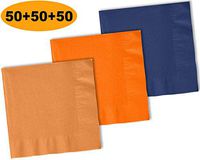 150 Beverage Napkins, Autumn Orange, Pumpkin Orange, Navy blue - 50 Each Color. 2 Ply Paper Cocktail Napkins. 5" folded, 10" unfolded.