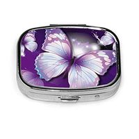 Beautiful Purple Butterfly Silver Stylish Two Compartment Portable Pill Box Rectangle Medicine Vitamin Pill Case