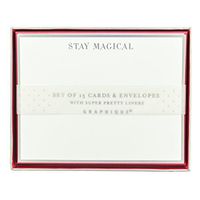 Graphique “Stay Magical” Flat Notes, 15 Special Occasion Sleek Note Cards & Envelopes w/Pretty Silver Trim and “Stay Magical” Message