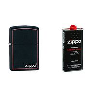 Zippo Black Matte with Red Border Pocket Lighter with 12 oz Lighter Fluid