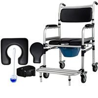 OCYE Lightweight Transport Wheelchair with Commode and Comfortable Cushions, Adult Folding Transport Chair Support Weight 220 lbs for The Elderly Disabled, Black