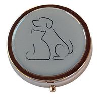 Dog and Cat Silhouette Round Compact Three Section Pocket/Purse/Travel Pill Box Case (Black and White)