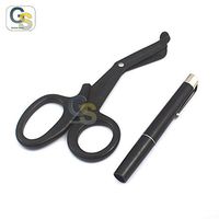 G.S TACTICAL BLACK - SET OF 2 PCS BLACK EMT FIRST RESPONDER 7.5" SHEARS + BLACK PEN LIGHT - IDEAL FOR ALL TYPES OF EMERGENCY BEST QUALITY