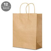 Flexzion Kraft Paper Gift Bags Bulk with Handles, Shopping Bag 12Pcs Pack - 10x4.7x12.4 Inch for Retail Shop Sale, Birthday Party, Merchandise, Food, Craft, Bread, Grocery, Cafe, Bakery, Clothing
