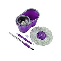 Stainless Steel Rotary Mop, Including Microfiber Mop And Bucket, Stainless Steel, Purple, Size: 45.5x25.5x22cm