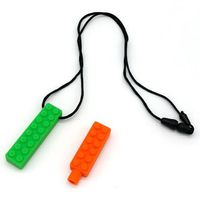 Sensory Chew Necklace Set 4 Pack (2 Chewing Necklaces + 2 Pencil Toppers) for Boys & Girls with Autism, ADHD, SPD, OT Therapy Oral Motor Teething & Biting Needs by Melneda (Green+Orange)