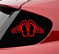 Slap-Art Flip Flop Sandals Flowers Vinyl Decal Sticker (Red)