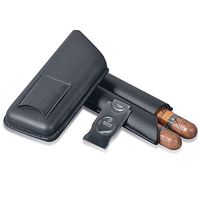 Volenx Cigar Case, 2 Cigars Black Leather Travel Cigar Holder with Cigar Cutter