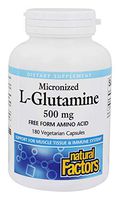 Natural Factors - Micronized L-Glutamine 500mg, Support for Muscle Tissue & Immune System, 180 Vegetarian Capsules