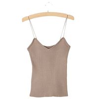 Knitted Tank Tops Women Camisole Vest Simple Stretchable VNeck Slim Sexy Strappy