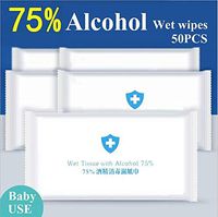 75% Alcohol Detergent Wipes (50PCS) Disinfection Alcohol Wet Wipes Personal Cleaning Wipes Antiseptic Suitable for All Daily Protection Baby Use (DHL Expedited Shipping)