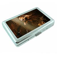Cool Places Fighting Lions S2 Silver Cigarette Case Metal Wallet Id Holder King & 100's 4" X 2.75" RFID Protection