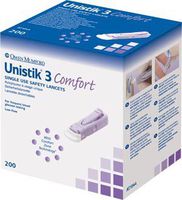 Owen Mumford AT1044 Unistik 3 Pre-Set Safety Lancet, Comfort, 28 g Purple (Pack of 200)