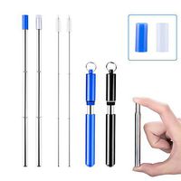 Qosea 2 Pack Telescopic Metal Straws – Reusable, Portable, Collapsible Stainless Steel Drinking Straws with 2 Chain Case & 2 Cleaning Brushes for Travel - (Blue/Black)