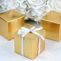 Tableclothsfactory 100 pcs of 3x3x3 Gold Favor Candy Box for Candy Treat Gift Wrap Box Party Favor Boxes for Bridal Shower Wedding Party
