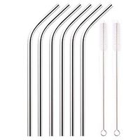Reusable Stainless Steel Straws, Ultra Long 10.5" Metal Drinking Straws for Cold Insulated Steel Tumblers, Ramblers Cups 20oz and 30oz, 2 Cleaning Brushes Included (Natural) Set of 6