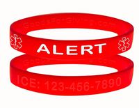 Custom Medical Alert ID Bracelet Wristbands - 2 Pack - Red - 7 Inches - Youth